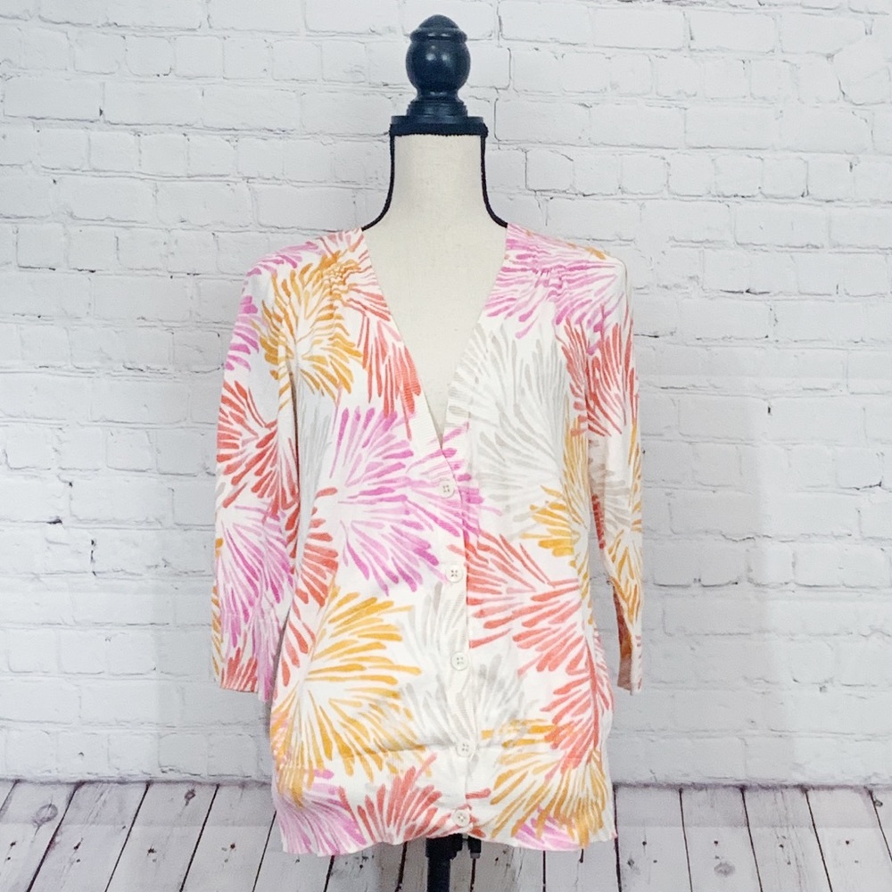 Lane Bryant Pink/Orange/Gray Button Up Sweater Size 14/16